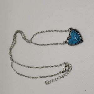 Western Silver Tone Dark Turquoise Faux 18" + 2" Extension Necklace